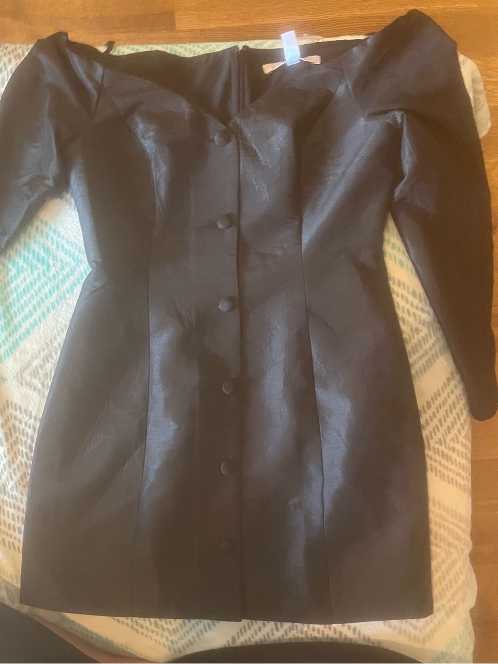 Black Button-Front Structured Mini Dress